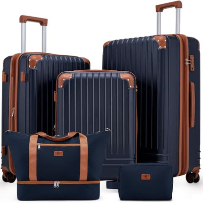 KUNEL Luggage Sets 5 Piece, Hardshell Expandable Suitcase, 20/24/28inch - color: Blue