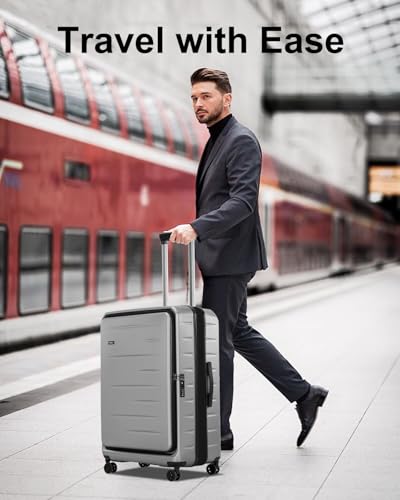 CENSIEN Expandable Checked Luggage, 28 Inch Top Opening Trunk Suitcases - color: Gray, size: 28 Inch EXT