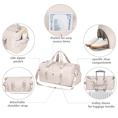 Duffle Bag Gym Bag, Personal Items Bag, Overnight Weekender - color: beige