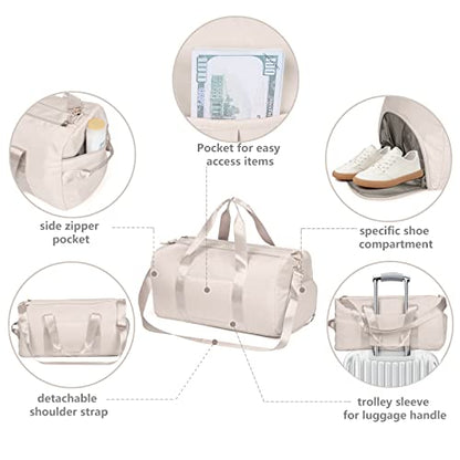 Duffle Bag Gym Bag, Personal Items Bag, Overnight Weekender - color: beige