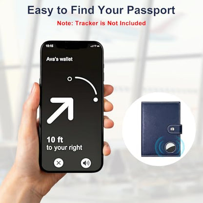Genuine Leather Slim Passport Holder with RFID &Tracker Slot (Blue) - color: Blue