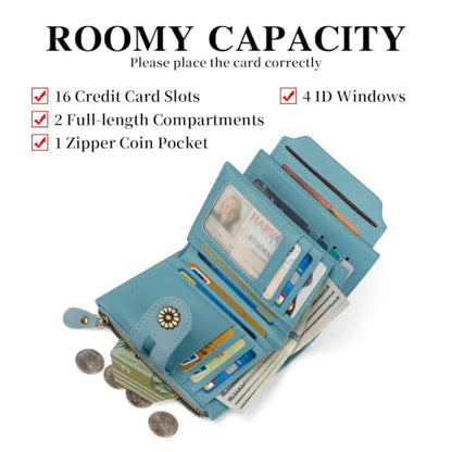 RFID Blocking Leather Womens Wallet with Coin Pocket(lakeblue) - color: c6-lakeblue