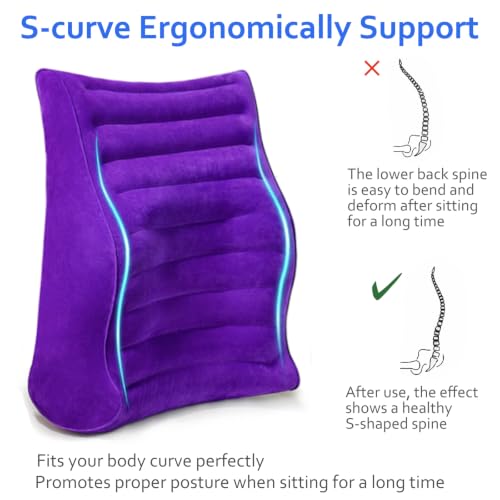 Inflatable Lumbar Pillow for Airplane Travel, S-Curve Lumbar Support Pillow