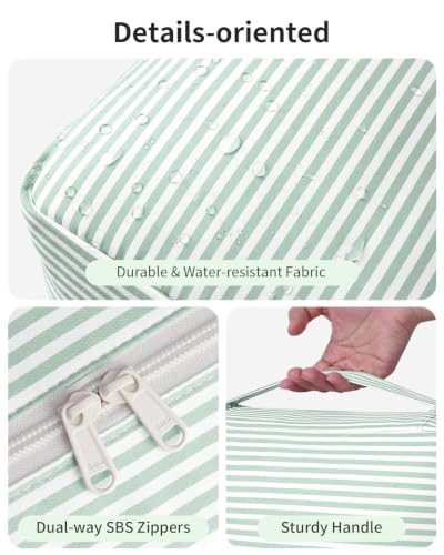 Narwey Hanging Travel Toiletry Bag for Women, Large Makeup Cosmetic Bag - color: B-Mint Green Stripe