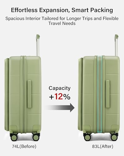 Hanke Expandable Medium Checked Luggage, 24 Inch Top Opening Suitcase - color: Bamboo Green, size: 24 Inch EXT