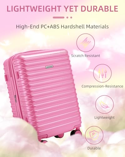 LARVENDER Expandable Carry on Luggage 20inch Suitcase with Wheels, Berry - color: Berry, size: 3 Piece Set (20/DB/TB)