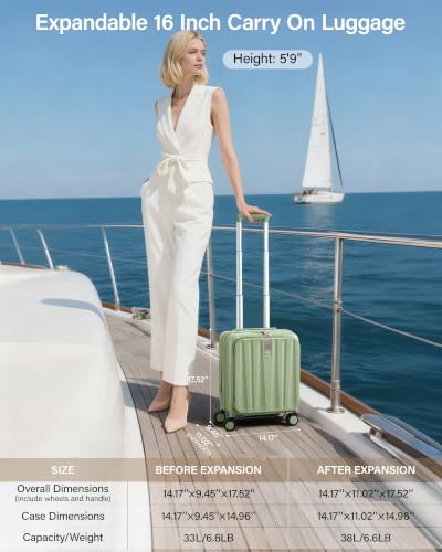 Hanke Top Opening Carry-On - Expandable 16 Inch Airline Approved Spinner - color: Bamboo Green, size: 16 Inch Expandable