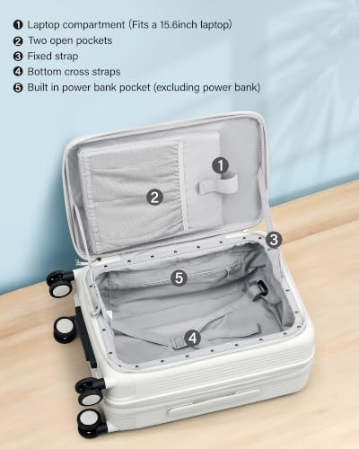 Hanke Top Opening 20" Carry On Luggage Expandable Hard Shell Smoke White - color: Smoke White, size: 20 Inch EXT