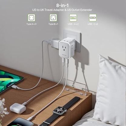 EPICKA Hybrid European Travel Plug Adapter, Foldable & Detachable Type C (EU) VisaPlug (Type G for UK) - style: Type G for UK