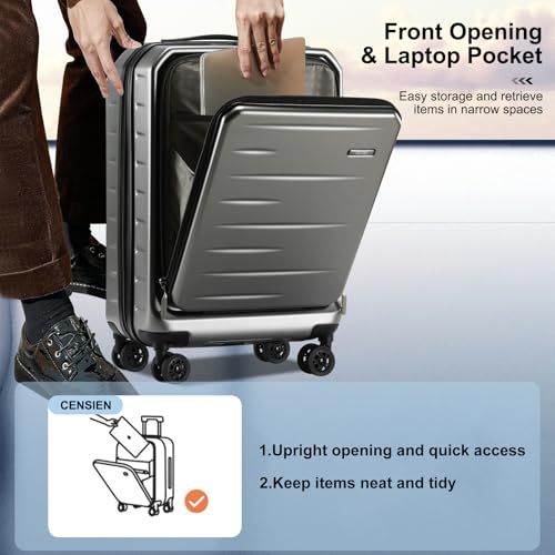 CENSIEN 20 Inch Carry On Luggage 22×14×9 Airline Approved with Front Pocket - color: Gray, size: 20 Inch