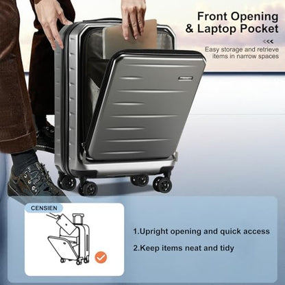 CENSIEN 20 Inch Carry On Luggage 22×14×9 Airline Approved with Front Pocket - color: Gray, size: 20 Inch