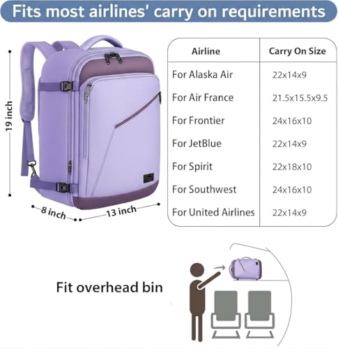 MATEIN Travel Backpack, Carry on Backpack with Detachable Shoulder Straps - color: Light Purple Grey, size: X-Large
