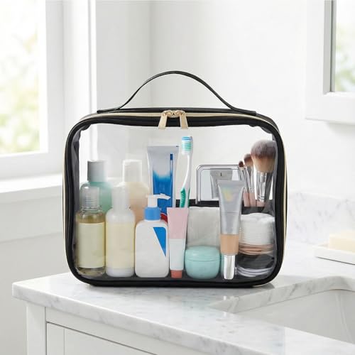 Clear Travel Bags for Toiletries 3Pcs,Clear Makeup Bag - color: 3pcs-Black
