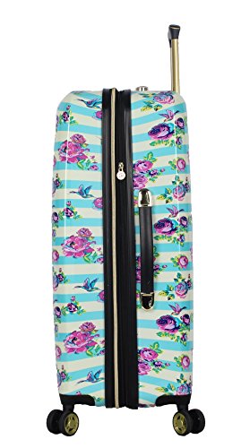 Betsey Johnson 26 Inch Checked Luggage Collection - Expandable Scratch Resistant (ABS + PC) Hardside Suitcase - Designer Lightweight Bag with 8-Rolling Spinner Wheels (Stripe Floral Hummingbird) - color: Stripe Floral Hummingbird