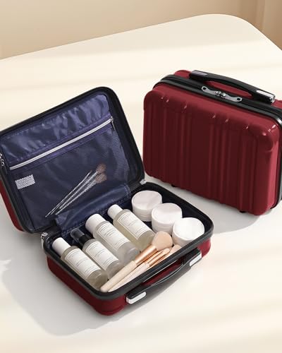 Coolife Luggage Set, Lightweight and Durable Hardshell,5 Pcs, wine wind new - color: wine wind new, size: 5 piece set