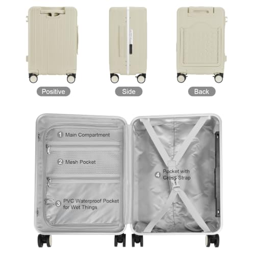 MRPLUM 20" Carry On Luggage Double Handle Suitcase with Net Pocket,Beige - color: Beige