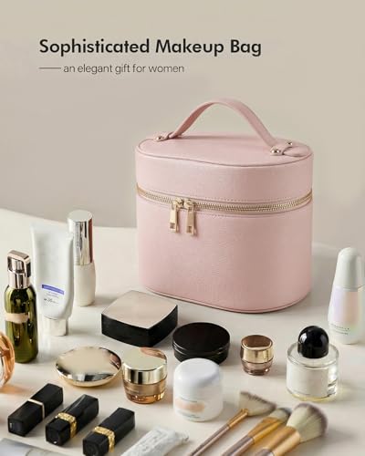 Prite 2 Pcs Makeup Bag Set Travel Cosmetic Case with Clear Pouch for Women - color: Light Pink