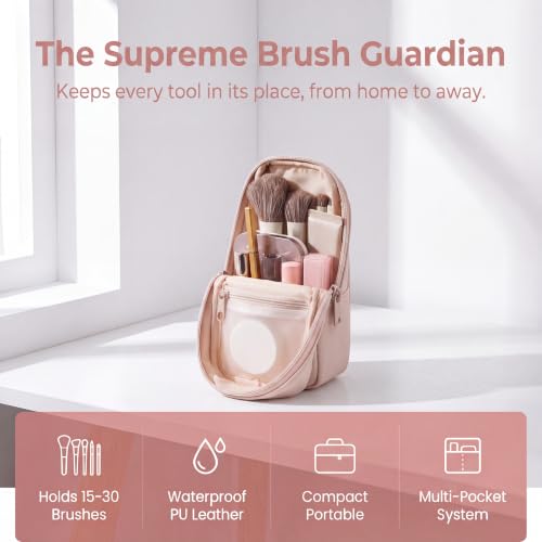 RSRSLEII Small Standing Makeup Bag, Wipe-Clean Brush Holder (02Mist Pink) - color: 02Mist Pink