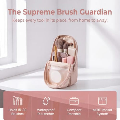 RSRSLEII Small Standing Makeup Bag, Wipe-Clean Brush Holder (02Mist Pink) - color: 02Mist Pink