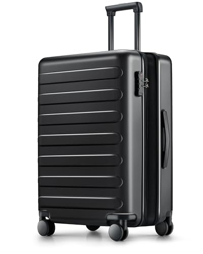 NINETYGO Medium Checked Luggage 24 Inch, Checking In Luggage with Smooth Spinner Wheels, Expandable, Hard Shell PC Suitcase, Lightweight Travel Luggage, TSA Approved (Black, Rhine Max) - color: 01-Black (Expandable), size: Checked 24-Inch
