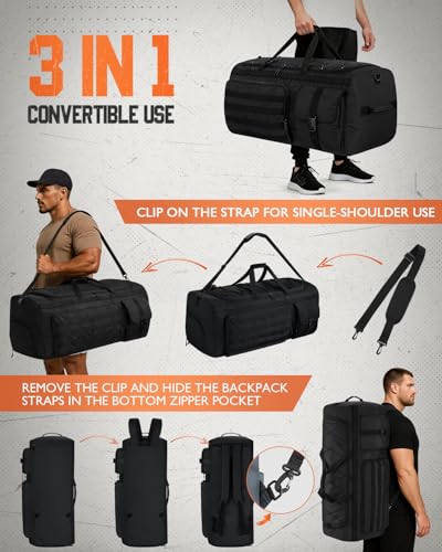 Gonex 90L Large Duffel Bag, Convertible Travel Sports Duffle - color: Black, size: 90L