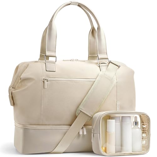 TOPEAST Travel Duffle Bag, Weekender Bags for Women with Shoe Compartment - color: Beige