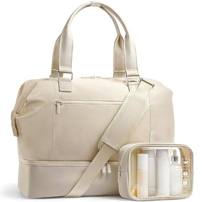 TOPEAST Travel Duffle Bag, Weekender Bags for Women with Shoe Compartment - color: Beige