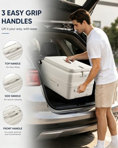Hanke 24 Inch Top Opening Expandable PC Checked Luggage with TSA Lock,81L - color: Ivory White, size: 24 Inch