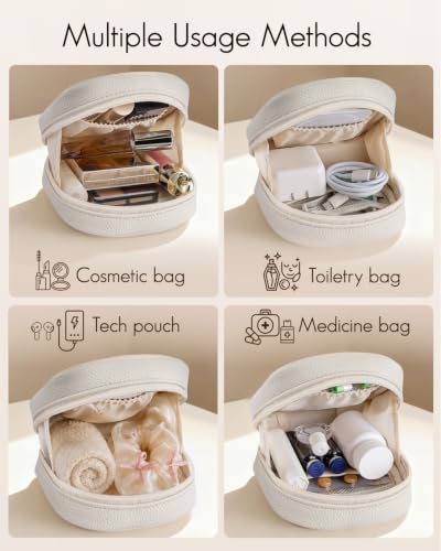 VLANDO Mini Makeup Bag,Water-Resistant Cosmetic Pouch with Pockets,Beige - color: Mini-Lychee Beige