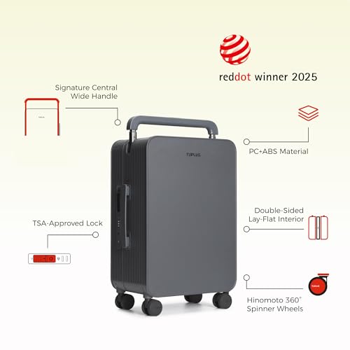 TUPLUS Balance 20" Wide Handle Suitcase Hardside Zipperless Luggage Grey | ABS PC Material,Dual Flat Design,Waterproof Laundry Bag,Silent Spinner Wheels,TSA Combination Lock,Weekend Trips - color: Stone Grey, size: Carry-On 20''