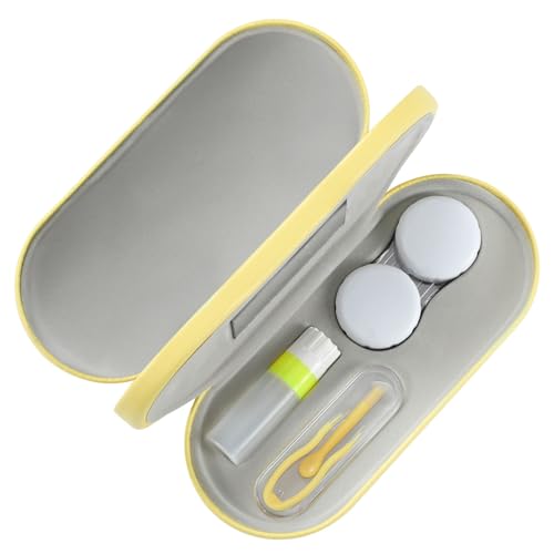 MoKo Double Eyeglass Case,Glasses and contact case 2 in 1 with Mirror - color: Yellow