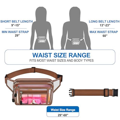 USPECLARE Clear Fanny Pack Stadium Approved Large Multi-Purpose Waist Bag - color: Coffee-Brown, style: 1-pack-pvc