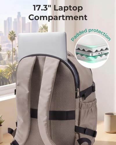 BAGSAMRT 35L Travel Backpack for Men Women, 17-In Carry on Backpack, Beige - color: Light Beige
