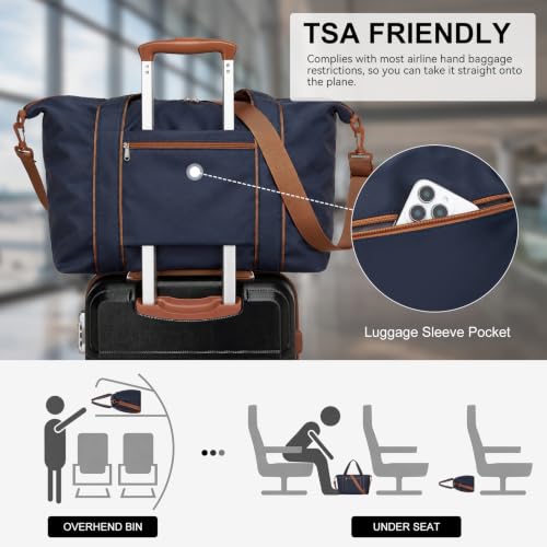 Kono 3-Piece Set 20in Expandable Carry-On Hardshell TSA Lock Navy - color: Navy/Brown, size: Carry-on travel set (db/tb/20")