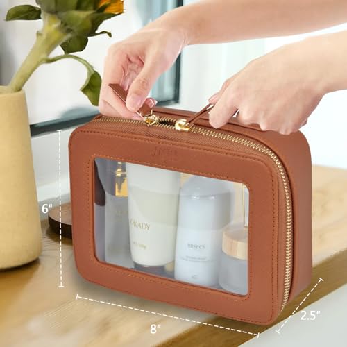NGIL Clear Faux Leather Toiletry Bag for Women (Brown) - color: Brown
