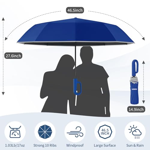 Seniny Travel Umbrella with UV Sun Protection, Large Rain Umbrellas, Blue - color: Dark Blue