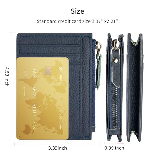 Slim Wallet for Women Small Leather RFID Blocking Credit Card Holder Minimalist Wallet with Coin Purses & Pouches,S Deep Blue - color: Deep Blue