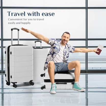 NEWBULIG 3 Piece Luggage Set, Expandable Suitcase with Spinner Wheels - color: White, size: 3-PCS Set (20/24/28 Inch)