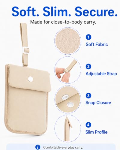 RFID-Blocking Travel Bra Wallet, Hidden Money Pouch with Elastic Strap - color: Nude, size: Passport Size