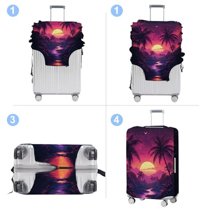 Coconut Trees Luggage Cover Washable Suitcase Protector Anti-scratch Suitcase cover Fits 32-34 Inch Luggage XL - color: Coconut trees, size: XL(32-34inch suitcase)