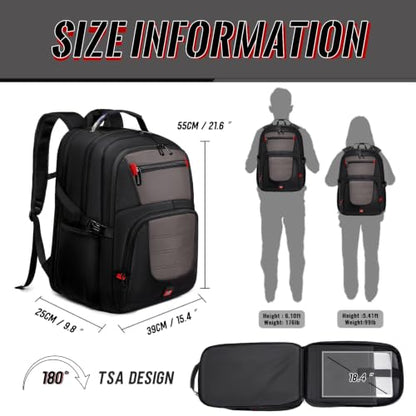55L Gaming Laptop Backpack, Fits 18.4-19" Laptop, Grey - color: Grey, size: 18.4 Inch（21.6"x15.4"x9.8"）