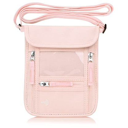 WALNEW Passport Holder Neck Pouch Travel Wallet for Women and Men, RFID Blocking Security Slim Traveling Wallet with Around Neck Lanyard Strap, Pink | Around Neck Lanyard Strap, Travel Safety Anti Theft Bag, Neck Wallet for Traveling Women - color: Pink