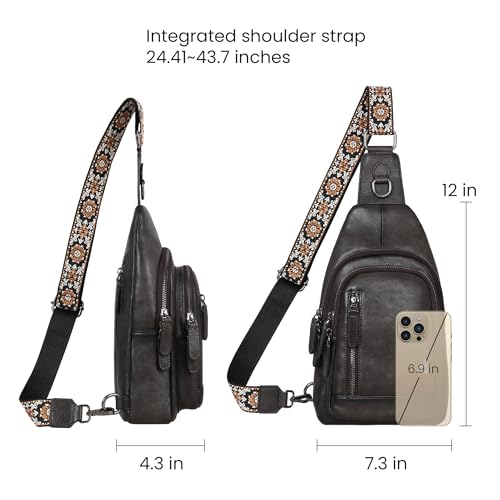 HESHE Leather Sling Bag for Women RFID Crossbody Purse Fanny Pack Chest Bag - color: Grey