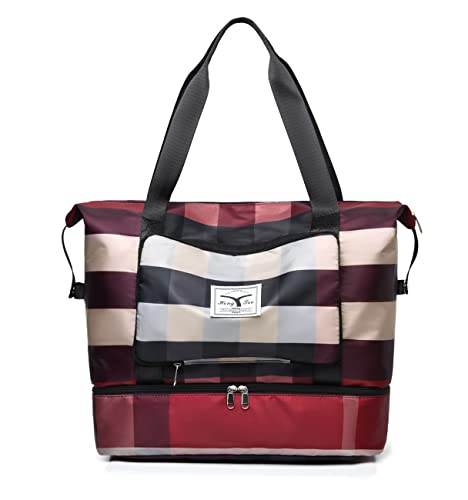 NWLR Foldable Travel Duffel Bag with Shoe Compartment Carry-On Bag, B-Red - color: B-Red