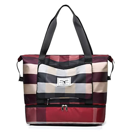 NWLR Foldable Travel Duffel Bag with Shoe Compartment Carry-On Bag, B-Red - color: B-Red
