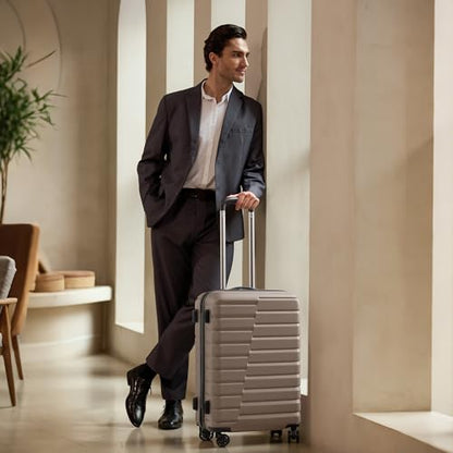 Coolife Lightweight Luggage with TSA Lock,Medium Checked Brown - color: Brown, size: Medium(24in)