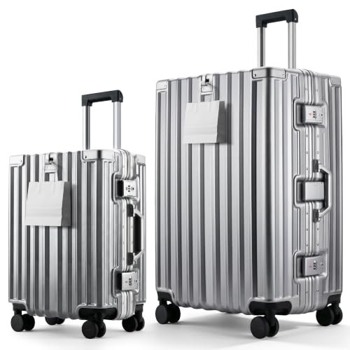 2-Piece Zipperless Luggage Set, 20/28 Inch Suitcases - color: Silver, size: TSA 20-inch & 28-inch