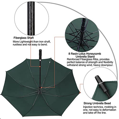 G4Free 47/54/62/68/72 Inch Golf Umbrella Windproof Auto Open Large Umbrella - color: Dark Green, size: 62 inch