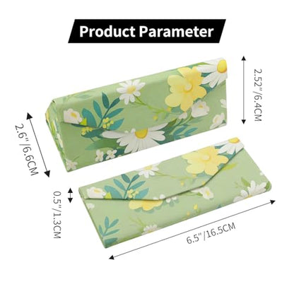Foldable Glasses Case, Magnetic PU Leahter Sunglasses Case, Cute Hard Shell Folding Eyeglass Cases for Women Kids - color: Green Daisy