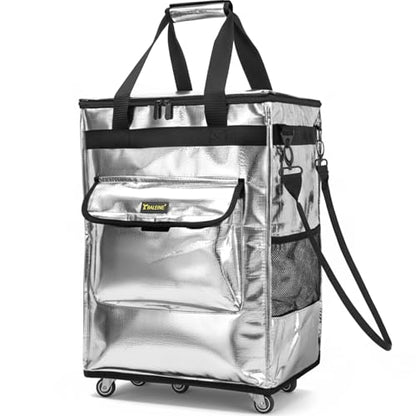 BALEINE Reusable Grocery Bag on Wheels, Foldable Rolling Tote Bag - color: Silver, size: Large